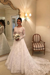 Long A-line Lace Wedding Dress with Sleeves