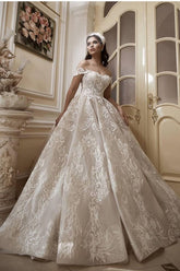Long A-Line Off-the-Shoulder Appliques Lace Wedding Dress