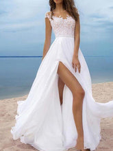 Long A-Line Off the Shoulder Chiffon Backless Wedding Dresses with Slit