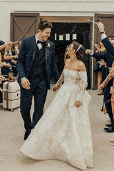 Long A-line Off The Shoulder Lace Wedding Dress With Sleeves