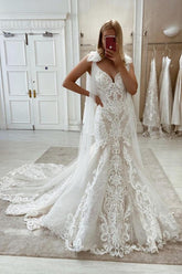Long Mermaid Lace Sweetheart Backless Wedding Dress with Sweep Train