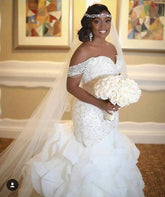 Long Mermaid Off The Shoulder Appliques Lace Wedding Dress