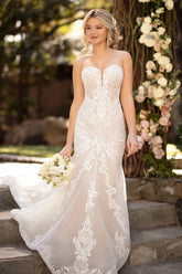 Long Mermaid Sweetheart Tulle Chapel Train Wedding Dress
