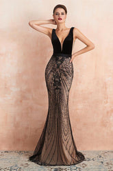 Long Mermaid V-neck Beading Sequins Evening Dress