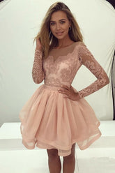 Long Sleeve Lace Homecoming Dress Tulle Zipper Back Party Dress