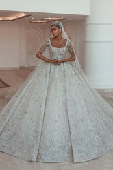 Luxurious A-line Long Sleeves Lace Wedding Dress With Train