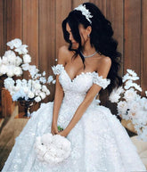 Luxury Long Ball Gown Off The Shoulder Appliques Lace Wedding Dresses