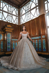 Luxury Long Princess Off-the-shoulder Sequined Wedding Dresses with slit