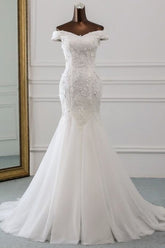 Off Shoulder Lace-up Applique Pretty Mermaid Elegant Wedding Dresses
