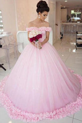 Off the Shoulder Vintage Pink Ball Gown Wedding Dresses WD303