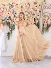 Puff Sleeve Maternity Dresses For Baby Shower Chiffon Maternity Dress