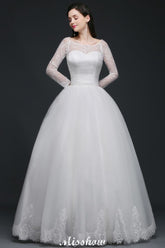 Princess Scoop Tulle White Wedding Dress With Lace