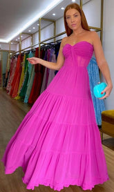 Vestido de fiesta fucsia de corte A, generoso y encantador, modelo Y1040