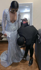 Elegante vestido de noche de sirena con lentejuelas plateadas, sexy y encantador, modelo Y808