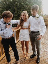 Vestido de fiesta blanco de dos piezas con encaje, encantador vestido blanco de fiesta Y968