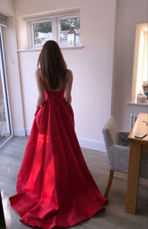 Robes de bal en satin coupe trapèze col V, robes de soirée formelles Y806