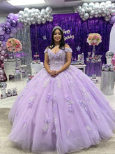 Vestido de gala morado princesa con hombros descubiertos, ideal para quinceañeras (modelo Y1450)