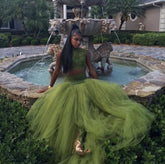 Robe de bal deux pièces vert olive, corsage en dentelle, style africain, robe de soirée pour fille noire Y534