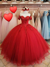 Vestido de baile rojo de corte A, tul y encaje, ideal para fiestas de quinceañera (modelo Y1221)