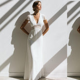 Baoleely Robe de mariée bohème vintage à manches courtes, coupe trapèze, dos nu, en dentelle, traîne courte, superbe et charmante, pour femme, bon marché