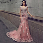 Vestido de novia estilo sirena para fotografía, escote en V profundo, con cuentas y cristales, modelo HM66259