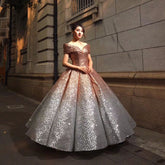 Luxury Sequined Sparkly Wedding Dress Off Shoulder High-end Vintage Bridal