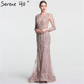 Elegant Mermaid Tulle Long Evening Dresses Pearls Crystal LA6087