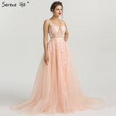 Robe de soirée rose à décolleté plongeant en V et dos nu, avec perles appliquées, sans manches, tenue de photographie, HA2160