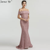 Robe de soirée sirène élégante et sexy, sans manches, avec perles, en solde, sans retour, LA6013