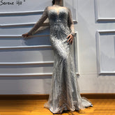 Long Sleeves Formal Evening Dresses Mermaid Beading Evening Gowns LA6506