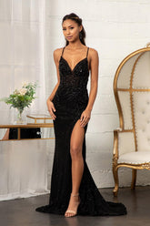 Prom Long Spaghetti Strap Sequins Formal Dress