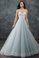 Sleeveless Beaded Bodice Tulle Wedding Gown