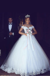 Romantic White Long A-line Off The Shoulder Sweetheart Wedding Dresses With Lace