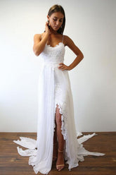 Sexy Spaghetti Straps White Long Beach Wedding Dress WD5013
