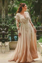 Sexy Sweetheart A-line Long Sleeves Backless Boho Chiffon Wedding Dresses