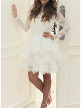Short A-line Lace Tulle Jewel Neck Wedding Dresses with Sleeves