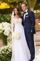 Simple Long A-line Sweetheart Chiffon Appliques Lace Wedding Dress