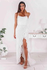 Simple Long Mermaid Strapless Spaghetti Straps Wedding Dress with Slit