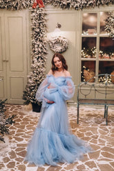 Puffy Sleeve Maternity Dress Tulle Robe