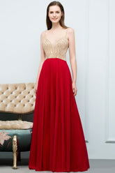Spaghetti Floor Length A-line Beading Burgundy Prom Dresses