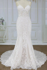Spaghetti Strap Appliques Pretty Mermaid Elegant Wedding Dresses