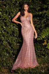 Spaghetti Strap Long Prom Sequin Dress