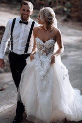 Sweetheart A-line Wedding Dresses Tulle Appliqued Gowns WD466