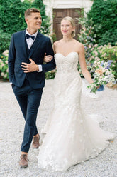 Sweetheart Mermaid Sleeveless Tulle Appliques Wedding Dress With Lace