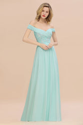 Sweetheart Ruffles Simple Prom Dresses Off the Shoulder aline Bridesmaid Dress