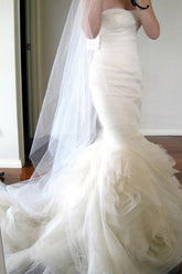 Sweetheart Sweep Train Tiered Mermaid Ivory Wedding Dress Ruched WD162