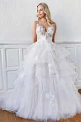 V Neck Ball Gown Wedding Dresses Layered Skirt Wedding Dress WD345