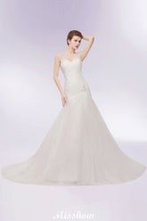 V-neck Floor Length Mermaid Crystals Tulle Wedding Dresses