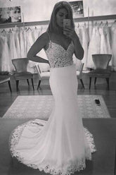 V-Neck Vintage Lace Mermaid Backless Beach Wedding Dress WD199