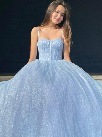 A Line Glitter Tulle Prom Dress with Pockets